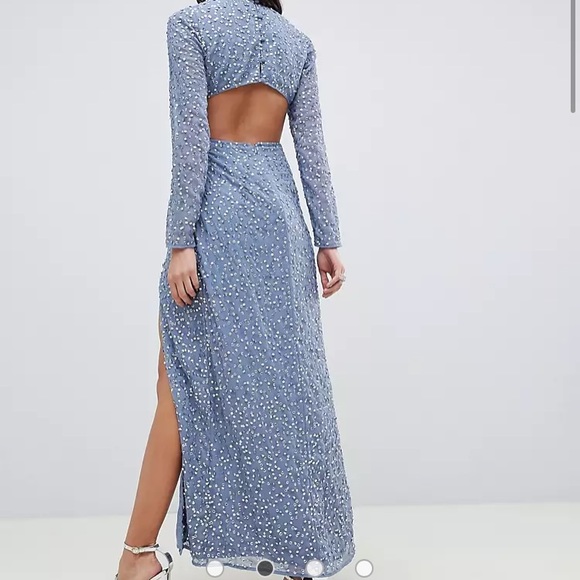 ASOS Light Blue Sequin Backless Gown Bridesmaid Formal Prom Dress Size 4 - Picture 4 of 9